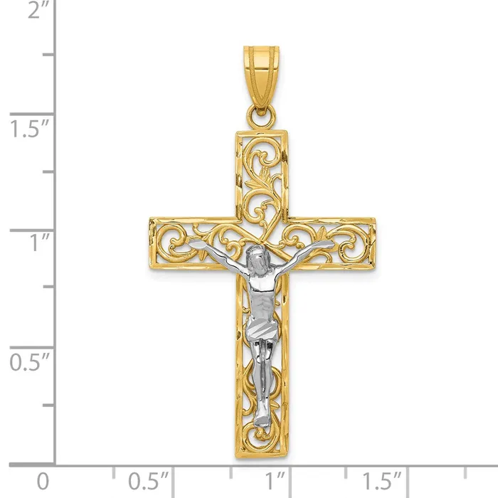14k Twotone Gold Twotone Gold DC Large Block Filigree Crucifix Pendant Goldia Rings
