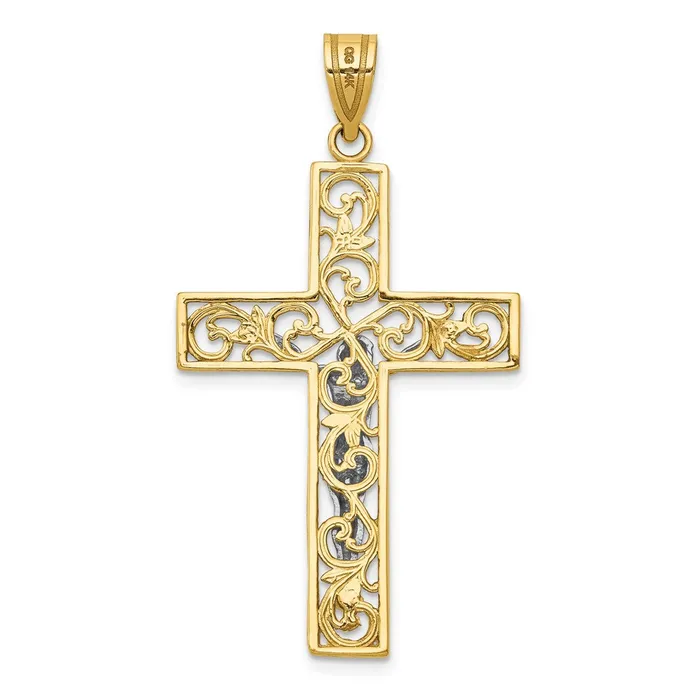 14k Twotone Gold Twotone Gold DC Large Block Filigree Crucifix Pendant Goldia Rings