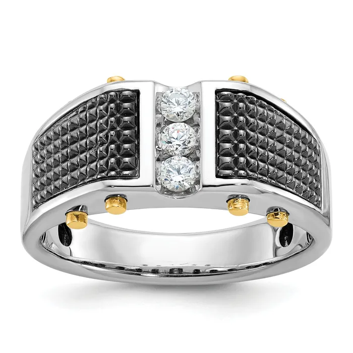 14k Twotone Two Tone with Black Rhodium 14 Ct Lab Grown Diamond VSSI G Polished and Textured Mens Ring Goldia Rings 14k Twotone Two Tone with Black Rhodium 14 Ct Lab Grown Diamond VSSI G Polished and Textured Mens Ring Goldia Rings