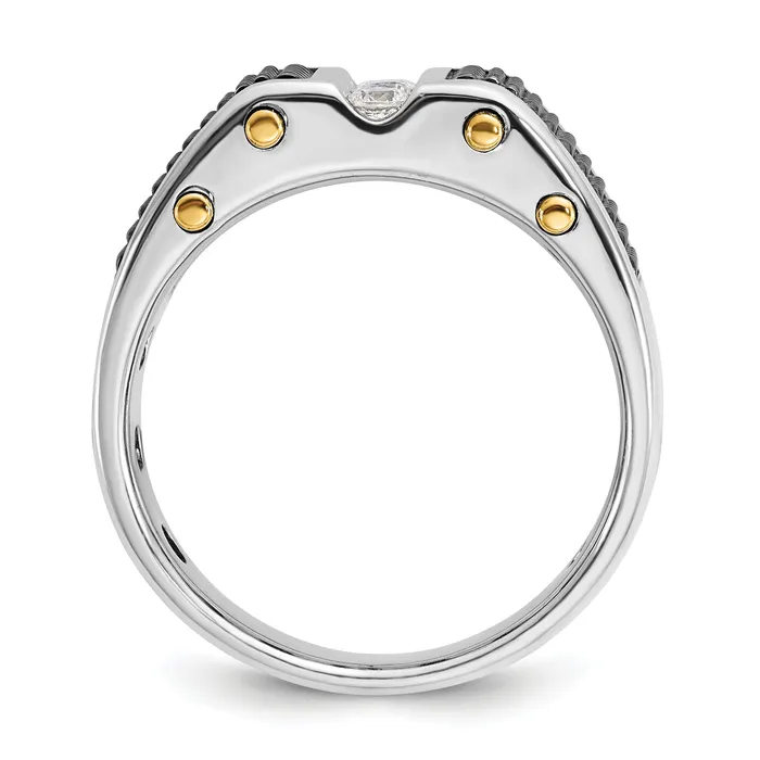 14k Twotone Two Tone with Black Rhodium 14 Ct Lab Grown Diamond VSSI G Polished and Textured Mens Ring Goldia Rings