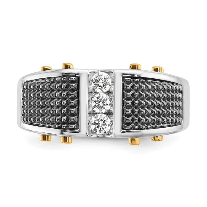 14k Twotone Two Tone with Black Rhodium 14 Ct Lab Grown Diamond VSSI G Polished and Textured Mens Ring Goldia Rings