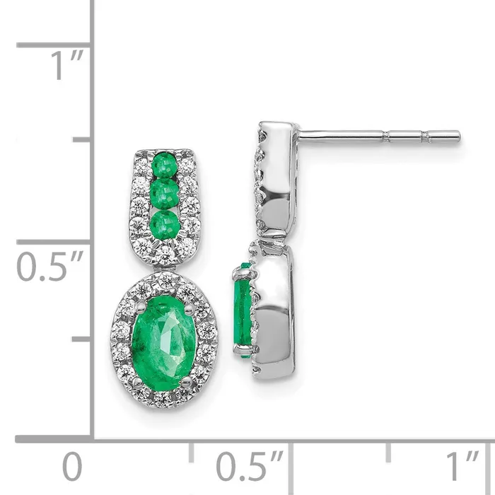 14k White Gold 13Ct Real Diamond and Emerald Earrings Goldia Earrings