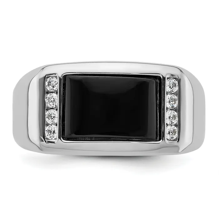 14k White Gold 15 Ct Lab Grown Diamond VSSI G and Onyx Mens Ring Goldia Rings