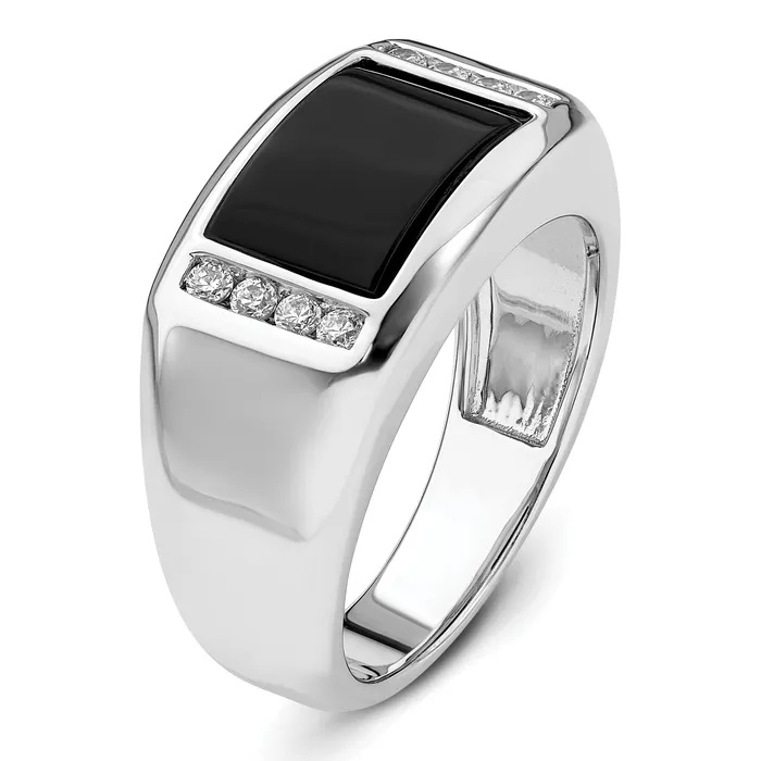 14k White Gold 15 Ct Lab Grown Diamond VSSI G and Onyx Mens Ring Goldia Rings