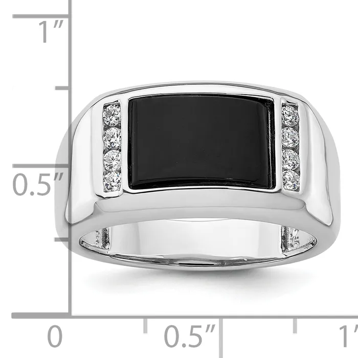 14k White Gold 15 Ct Lab Grown Diamond VSSI G and Onyx Mens Ring Goldia Rings