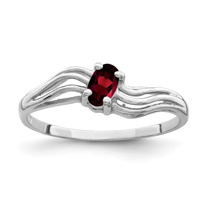 14k White Gold 5x3mm Oval Garnet ring Goldia Rings