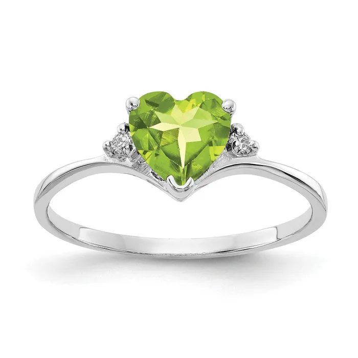 14k White Gold 6mm Heart Peridot AAA Real Diamond ring Goldiacom Rings