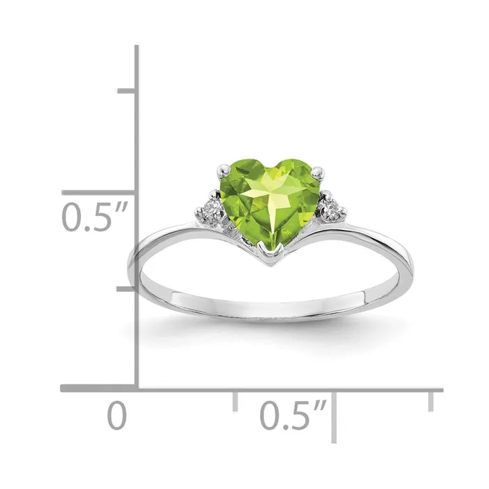 14k White Gold 6mm Heart Peridot AAA Real Diamond ring Goldiacom Rings