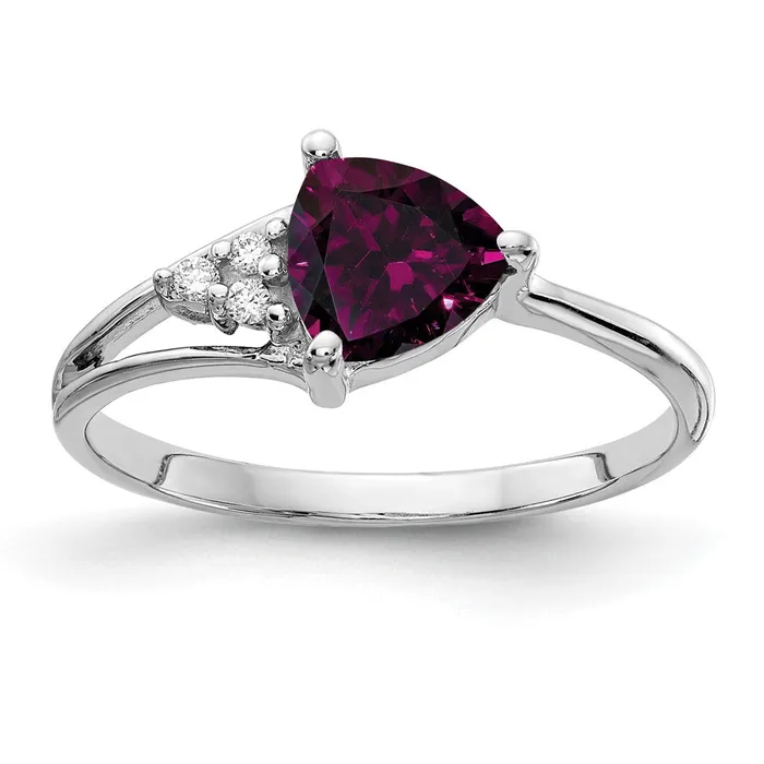 14k White Gold 6mm Rhodolite Garnet VS Diamond ring Goldia Rings