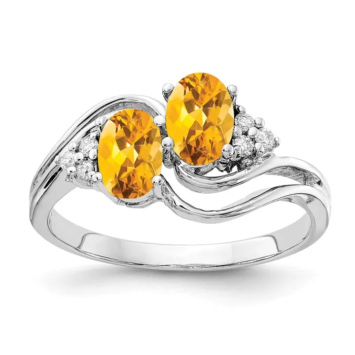 14k White Gold 6x4mm Oval Citrine VS Diamond ring Goldia Rings
