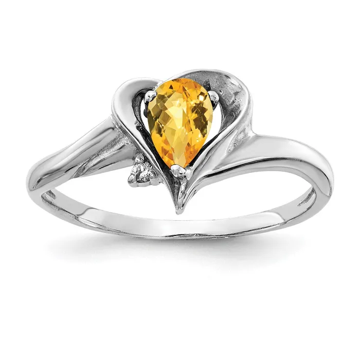14k White Gold 6x4mm Pear Citrine Checker AAA Diamond ring Goldia Rings