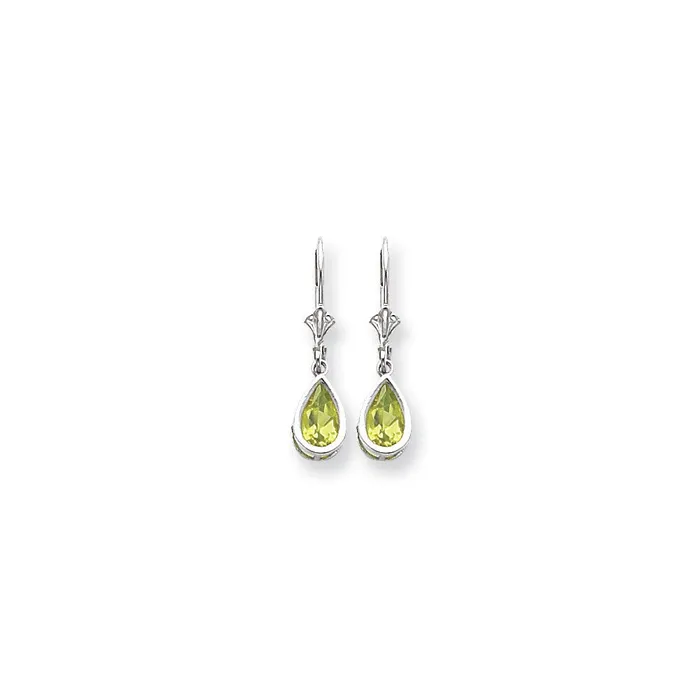 14k White Gold 8x5mm Pear Peridot Checker leverback Earrings Goldia Earrings 14k White Gold 8x5mm Pear Peridot Checker leverback Earrings Goldia Earrings