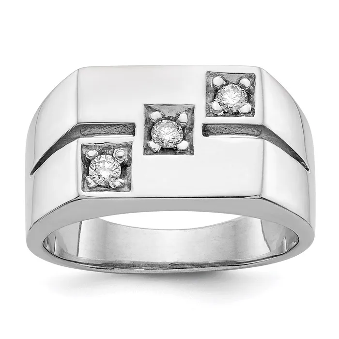 14k White Gold AAA Real Diamond mens ring Goldiacom Rings
