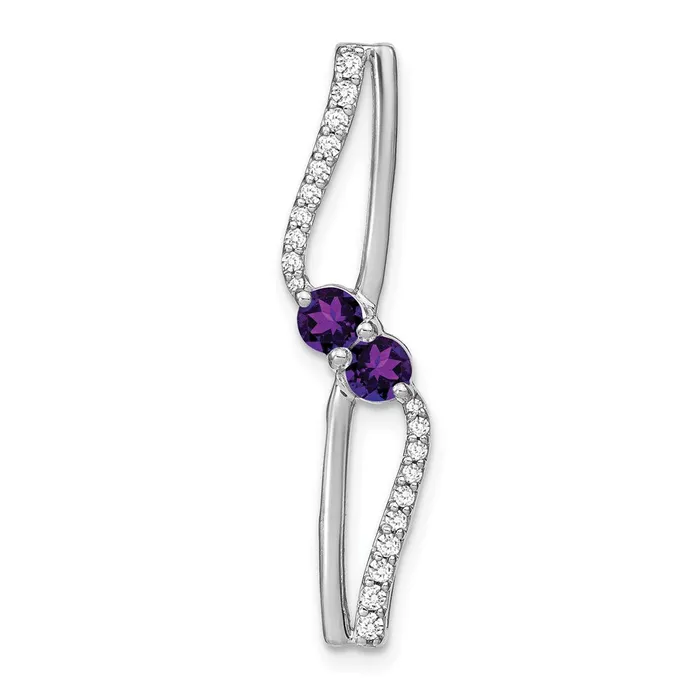 14k White Gold Amethyst and Real Diamond Chain Slide Goldia Necklaces