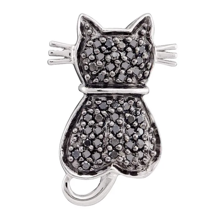 14k White Gold Black Diamond Kitty Cat Feline Pendant 14 Cttw gndatlanta Necklaces 14k White Gold Black Diamond Kitty Cat Feline Pendant 14 Cttw gndatlanta Necklaces