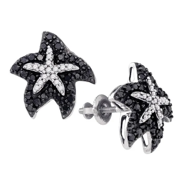 14k White Gold Black Diamond Starfish Stud Earrings 38 Cttw gndatlanta Earrings 14k White Gold Black Diamond Starfish Stud Earrings 38 Cttw gndatlanta Earrings