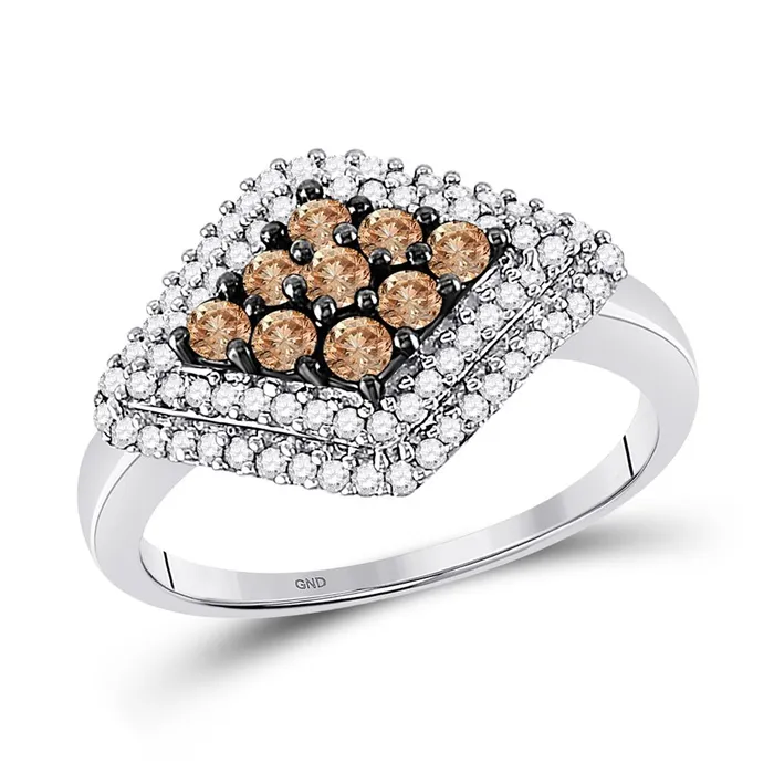 14k White Gold Brown Diamond Diagonal Cluster Ring 34 Cttw gndatlanta Rings 14k White Gold Brown Diamond Diagonal Cluster Ring 34 Cttw gndatlanta Rings