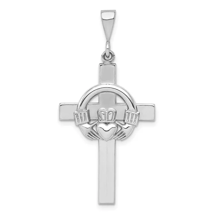 14k White Gold Claddagh Cross Pendant Goldia Necklaces