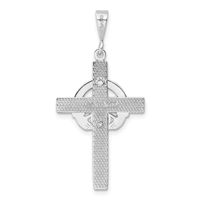 14k White Gold Claddagh Cross Pendant Goldia Necklaces