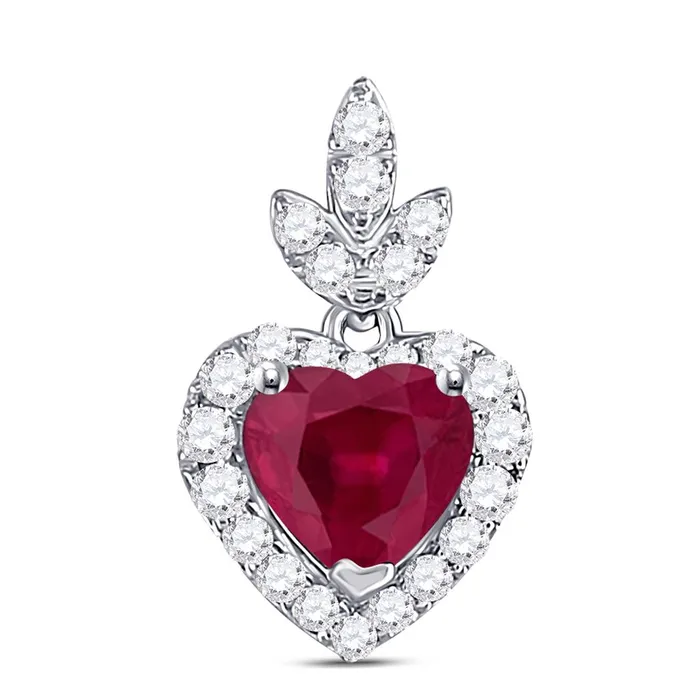 14k White Gold Heart Ruby Diamond Fashion Pendant 34 Cttw gndatlanta Necklaces