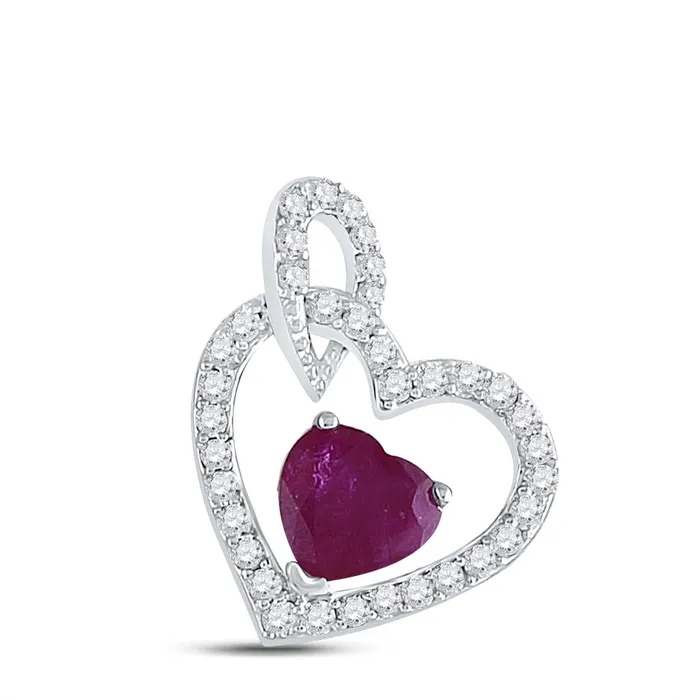 14k White Gold Heart Ruby Diamond Fashion Pendant 34 Cttw gndatlanta Necklaces