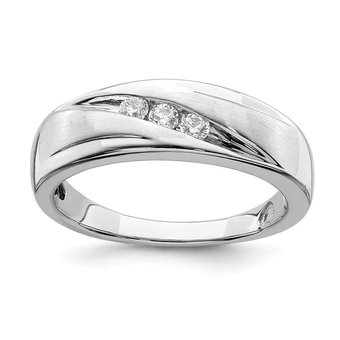 14k White Gold Mens Real Diamond Bridal Band Goldia Rings