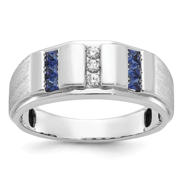 14k White Gold Mens Satin Lab Created Sapphire and 110 carat Diamond Complete Ring Goldia Rings 14k White Gold Mens Satin Lab Created Sapphire and 110 carat Diamond Complete Ring Goldia Rings