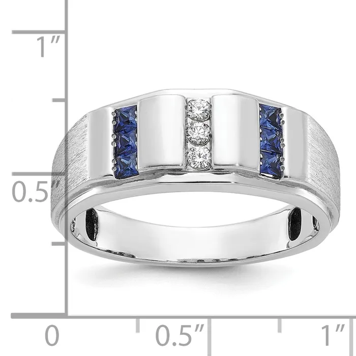 14k White Gold Mens Satin Lab Created Sapphire and 110 carat Diamond Complete Ring Goldia Rings