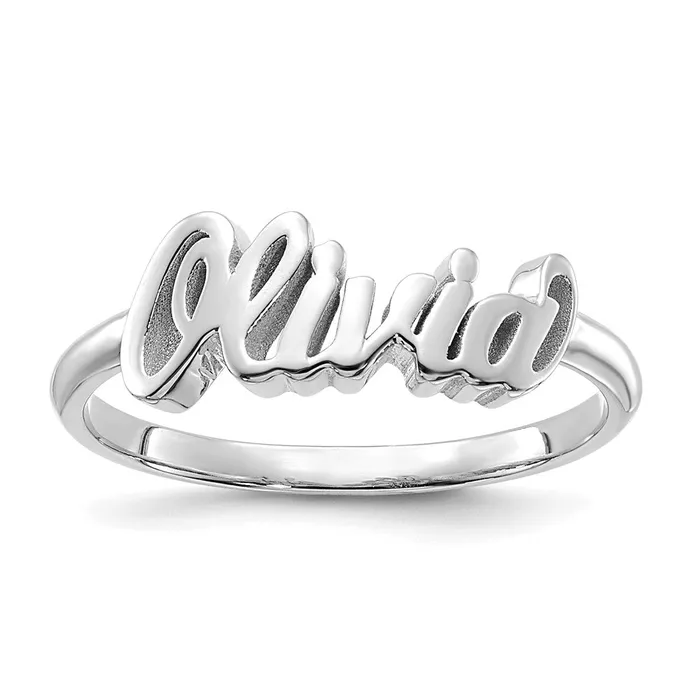 14K White Gold Polished Name Ring Goldia Rings