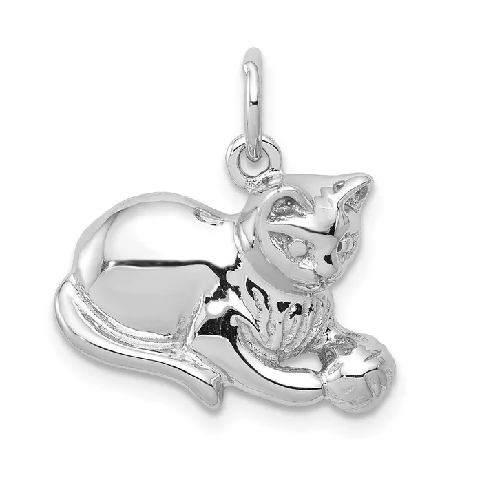 14k White Gold Polished OpenBacked Cat Charm Goldia Charm Necklaces