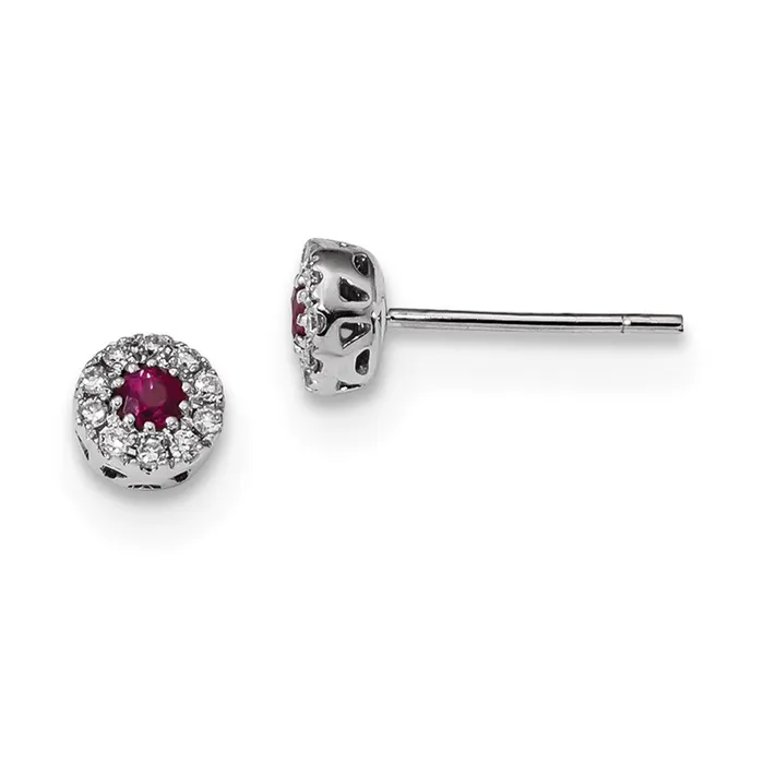 14k White Gold Real Diamond and Ruby Post Earrings Goldia Earrings