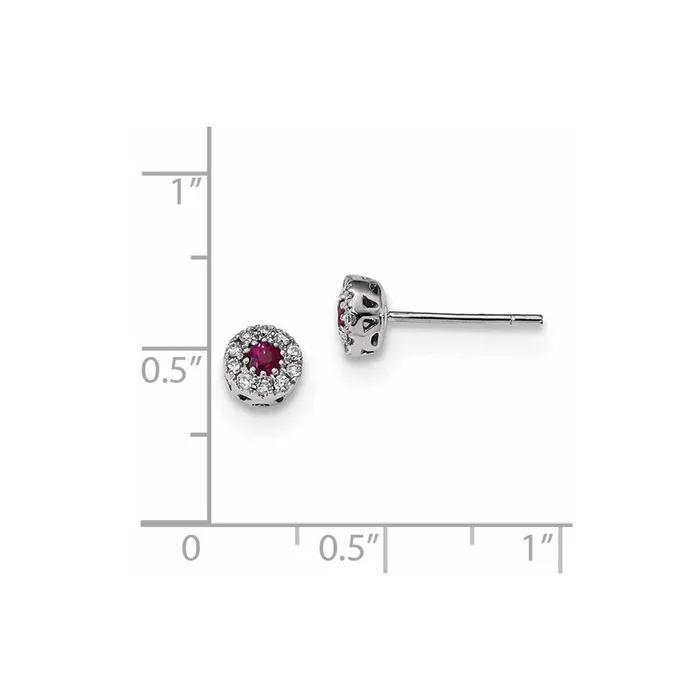 14k White Gold Real Diamond and Ruby Post Earrings Goldia Earrings