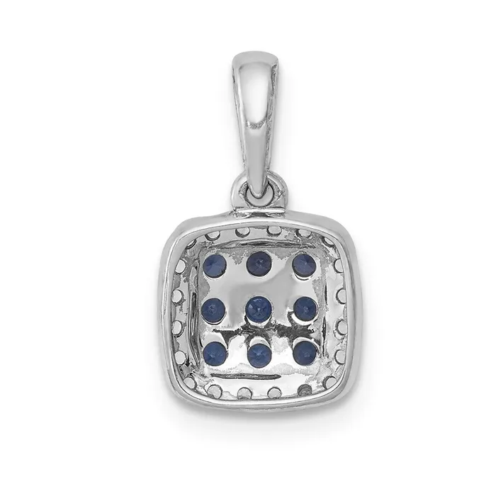 14k White Gold Real Diamond and Sapphire Square Halo Pendant Goldia Necklaces