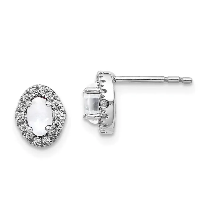 14k White Gold Real Diamond Cabochon White Topaz Earrings Goldia Earrings 14k White Gold Real Diamond Cabochon White Topaz Earrings Goldia Earrings
