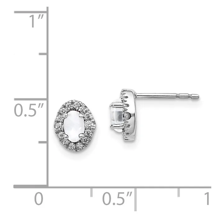 14k White Gold Real Diamond Cabochon White Topaz Earrings Goldia Earrings