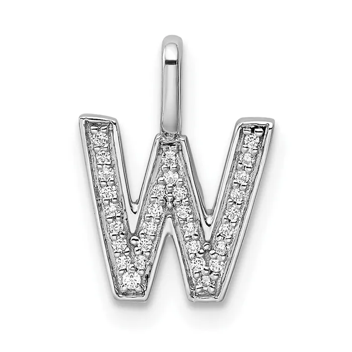 14K White Gold Real Diamond Letter W Initial Pendant Goldia Necklaces