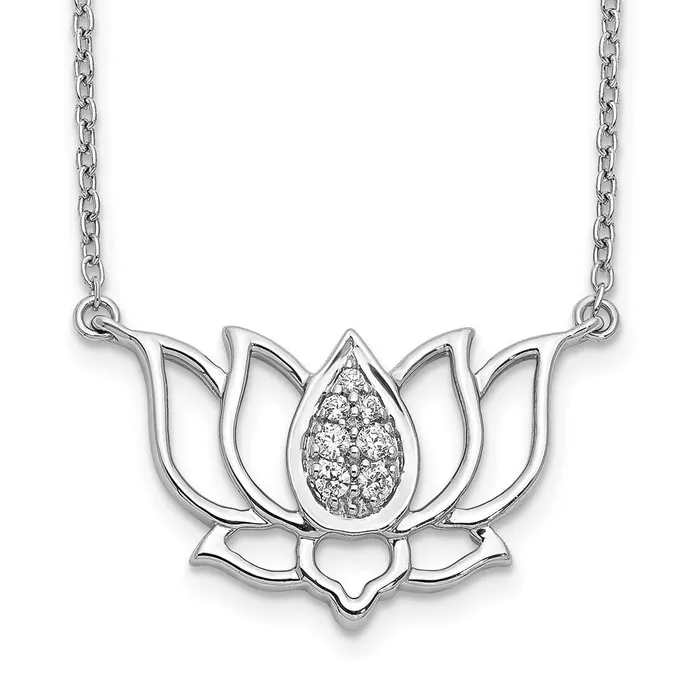 14k White Gold Real Diamond Lotus Flower Necklace Goldia Necklaces