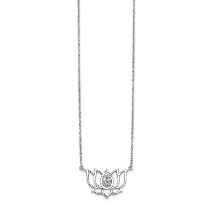 14k White Gold Real Diamond Lotus Flower Necklace Goldia Necklaces