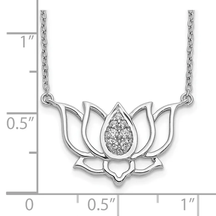 14k White Gold Real Diamond Lotus Flower Necklace Goldia Necklaces
