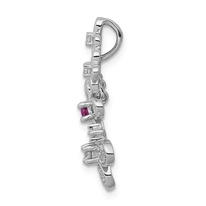 14k White Gold Real Diamond Ruby and Emerald Flower Chain Slide Goldia Earrings