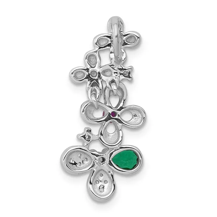 14k White Gold Real Diamond Ruby and Emerald Flower Chain Slide Goldia Earrings