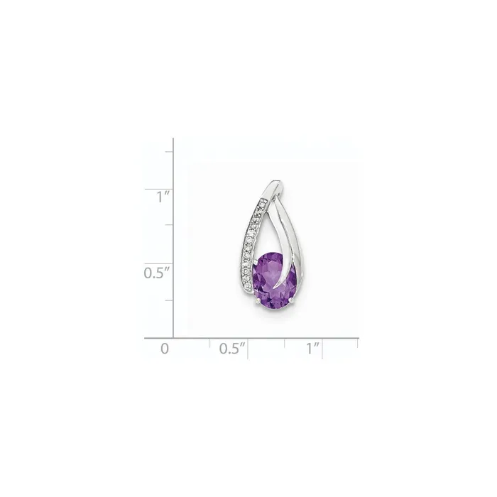 14K White Gold Real Diamond u0026 Amethyst Polished Chain Slide Pendant Goldia Necklaces
