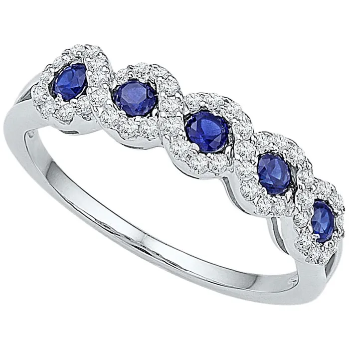 14k White Gold Round Created Blue Sapphire Band Ring 12 Cttw gndatlanta Rings 14k White Gold Round Created Blue Sapphire Band Ring 12 Cttw gndatlanta Rings