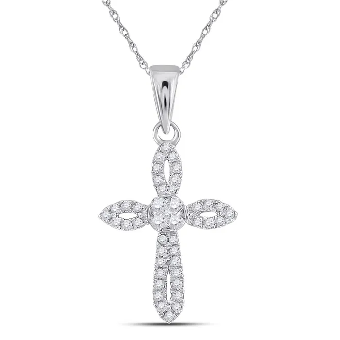 14k White Gold Round Diamond Cross Pendant 16 Cttw gndatlanta Necklaces