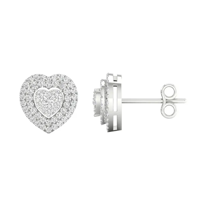 14k White Gold Round Diamond Heart Earrings 13 Cttw gndatlanta Earrings