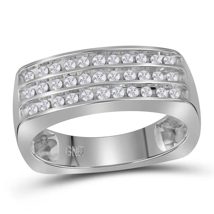 14k White Gold Round Diamond Triple Row Wedding Band 12 Cttw gndatlanta Rings 14k White Gold Round Diamond Triple Row Wedding Band 12 Cttw gndatlanta Rings