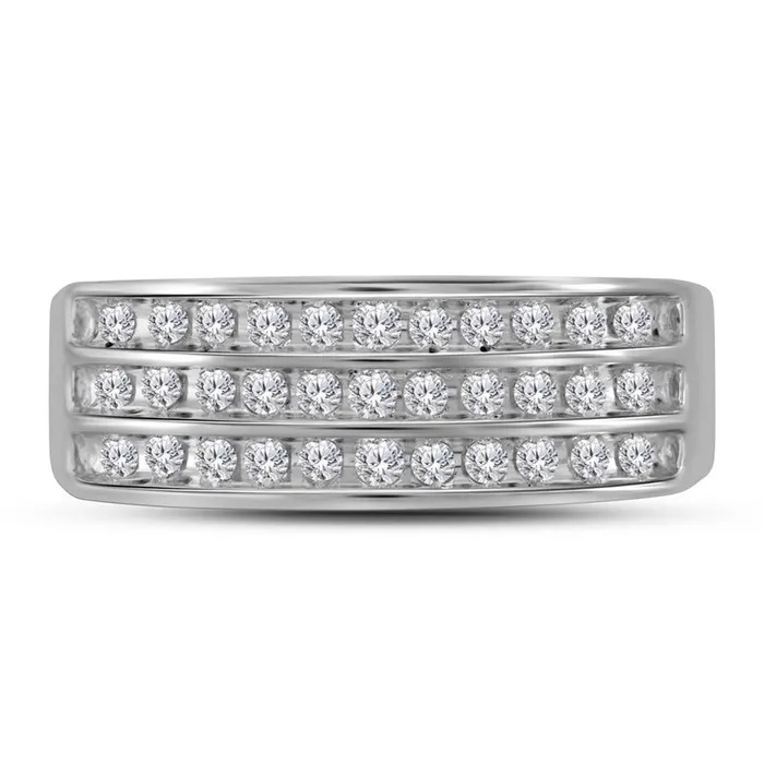 14k White Gold Round Diamond Triple Row Wedding Band 12 Cttw gndatlanta Rings
