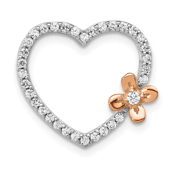14k White Gold wRose Gold Flower Real Diamond Heart Pendant Goldia Necklaces 14k White Gold wRose Gold Flower Real Diamond Heart Pendant Goldia Necklaces