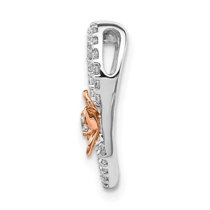 14k White Gold wRose Gold Flower Real Diamond Heart Pendant Goldia Necklaces