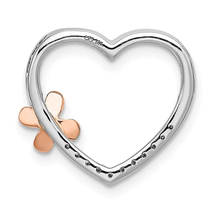 14k White Gold wRose Gold Flower Real Diamond Heart Pendant Goldia Necklaces